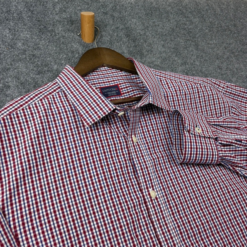 UNTUCKit Mens XXXL Red White Blue Gingham Check Cotton Button Down Shirt 3XL